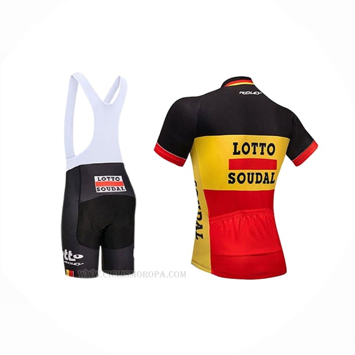 2018 Ropa Ciclismo Lotto Soudal Negro Amarillo Rojo Mangas Corta y Culotte Corto
